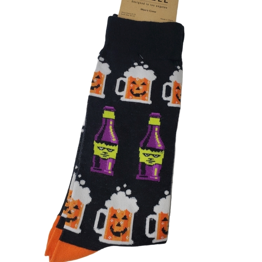 New HALLOWEEN Jack-o-Lantern Witches Brew Fun Funky Crew Socks Men's Large 10-13